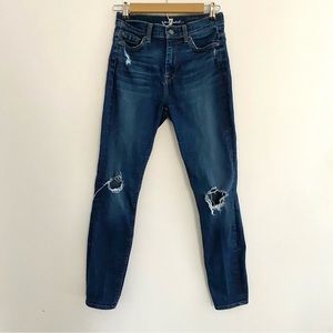 7 FOR ALL MANKIND High Rise Skinny Jeans Distressed Size 27